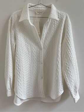 Commense White Cable-Knit Button-Up Shirt